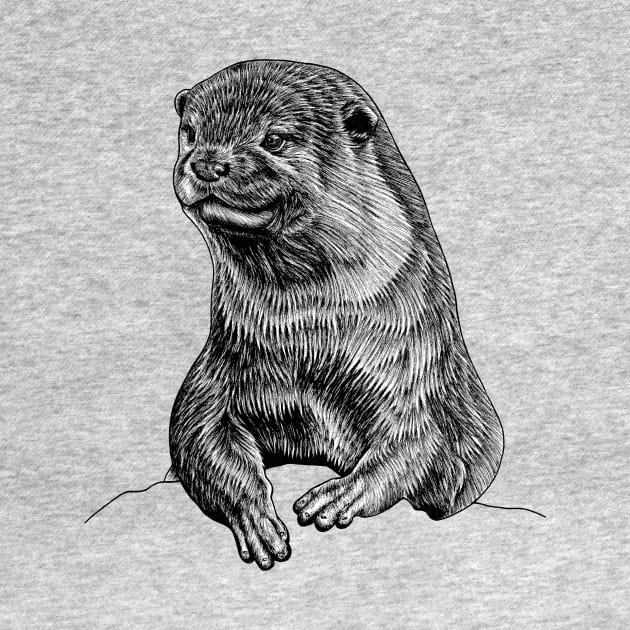 Asian small clawed otter ink illustration by lorendowding